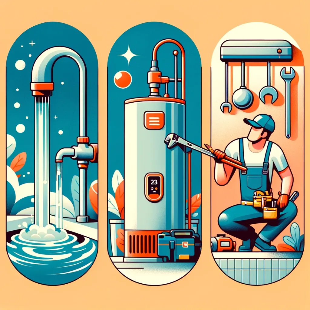 Retro futurism faucets, a water heater, and a plumber